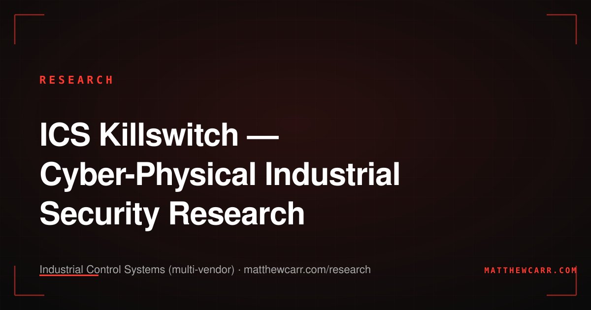 Share card for ICS Killswitch — Cyber-Physical Industrial Security Research